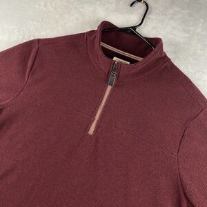 Grove & Hollow 1/4 Zip Pullover Mens XL Red Maroon Textured Fleece Sweatshirt